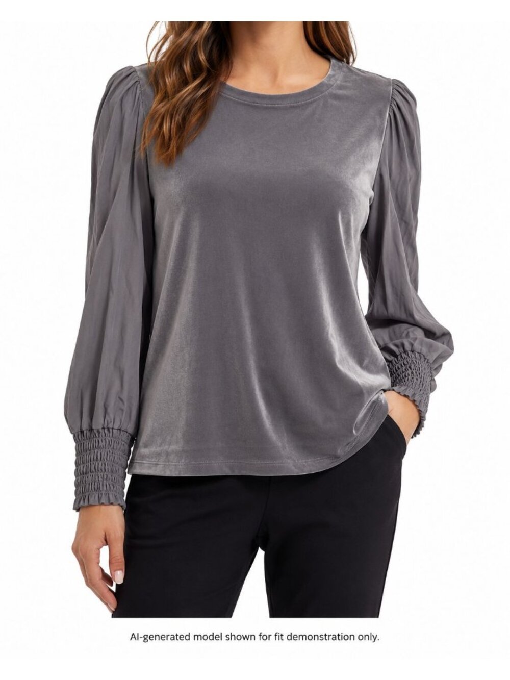 J Jill XL Gray Media Blouse Puff Sleeve Smocked - Picture 2 of 10
